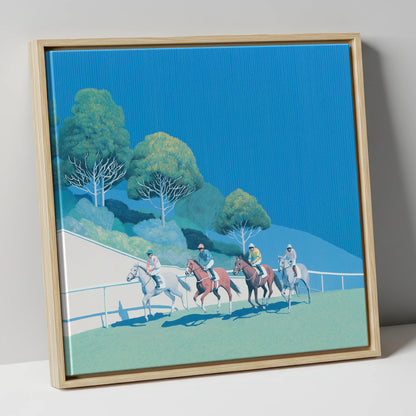 The Cerulean Sprint racing horse canvas wall art in natural frame