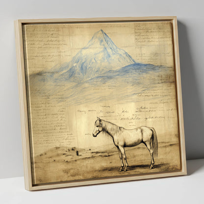 Alpine Journal Study horse landscape canvas wall art in natural frame