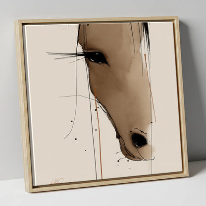 Fluid Sepia Gaze horse portrait canvas wall art in natural frame