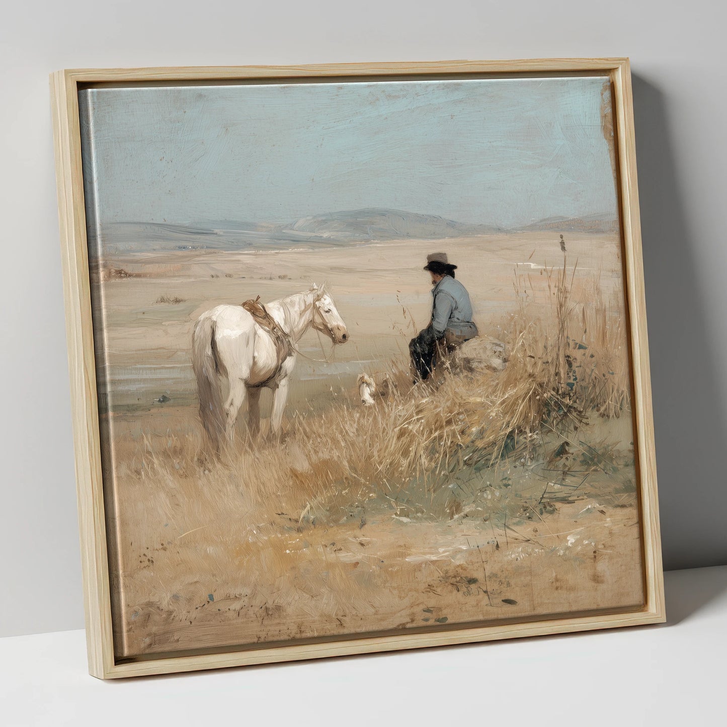 Vast Horizons horse & rider canvas wall art in natural frame