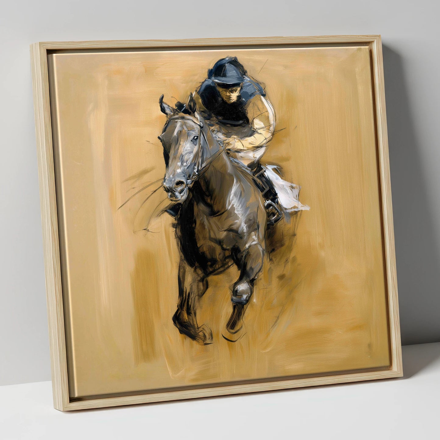 The Final Furlong racing horse canvas wall art in natural frame