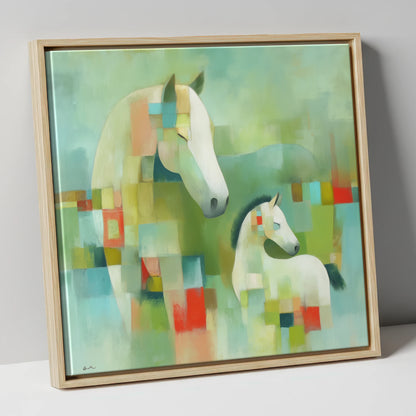 Structured Serenity mare & foal canvas wall art in natural frame