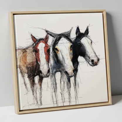Restless Spirits wild horses canvas wall art in natural frame