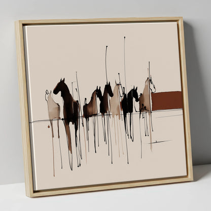 Shadows of the Herd wild horses canvas wall art in natural frame