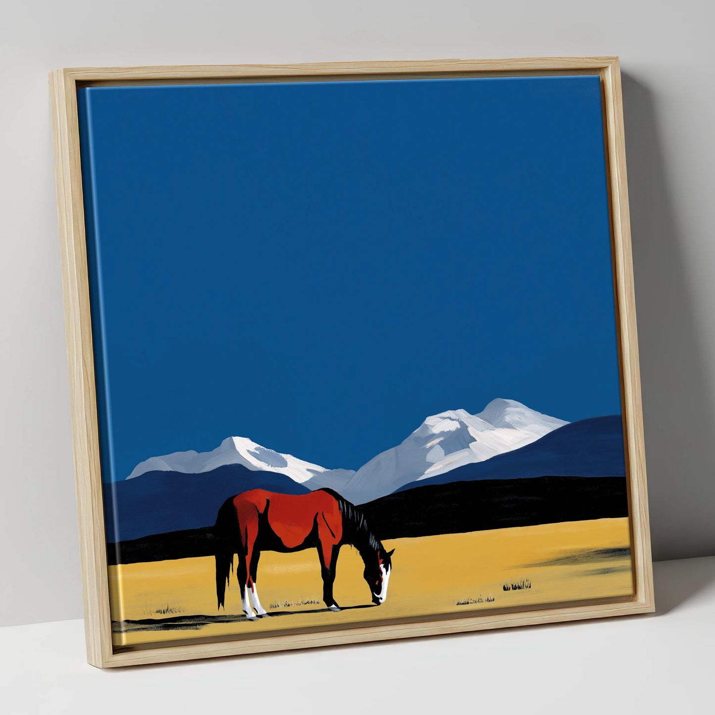 High Country Solitude horse landscape canvas wall art in natural frame