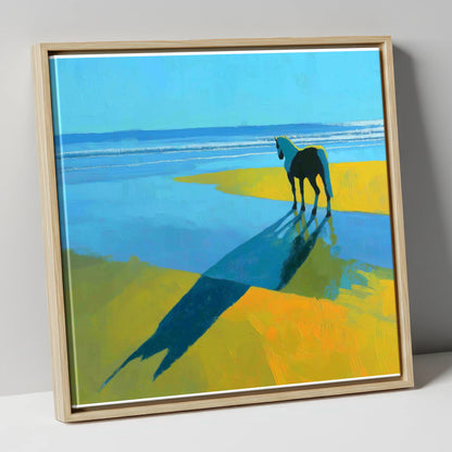 Azure Shoreline Silhouette horse landscape canvas wall art in natural frame