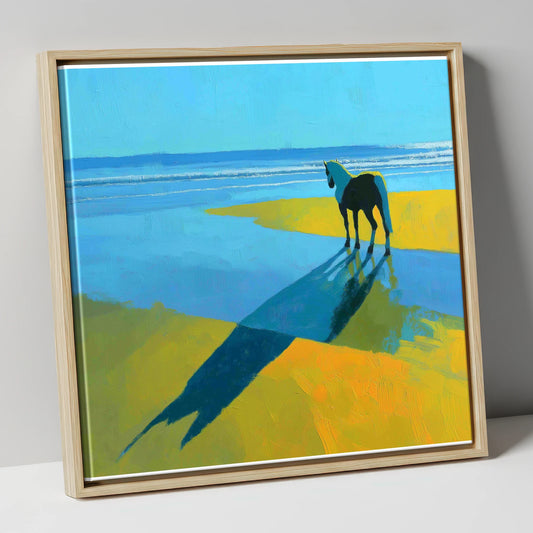 Azure Shoreline Silhouette horse landscape canvas wall art in natural frame