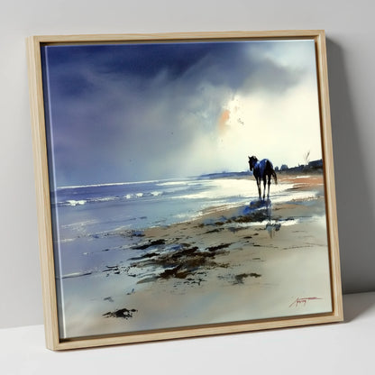 The Solitary Shoreline horse landscape canvas wall art in natural frame