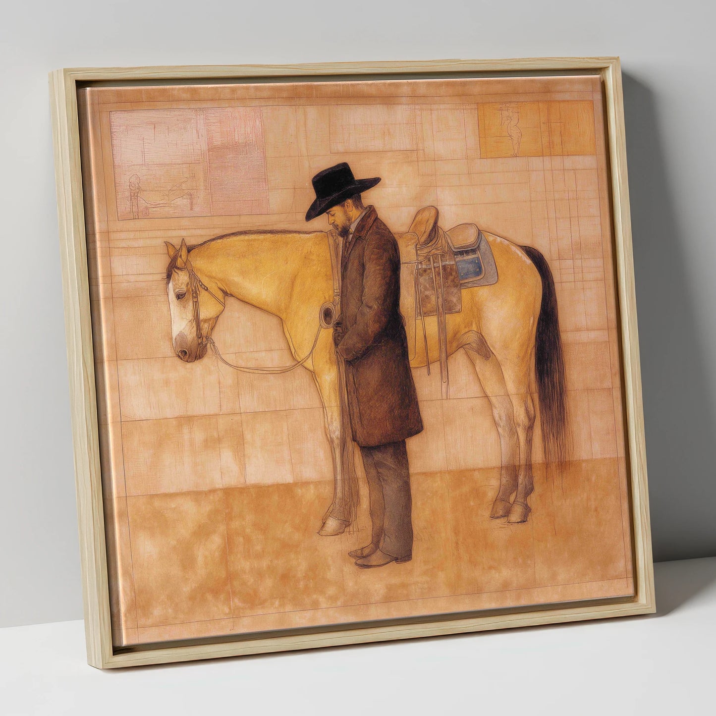 The Quiet Bond western horse canvas wall art in natural frame