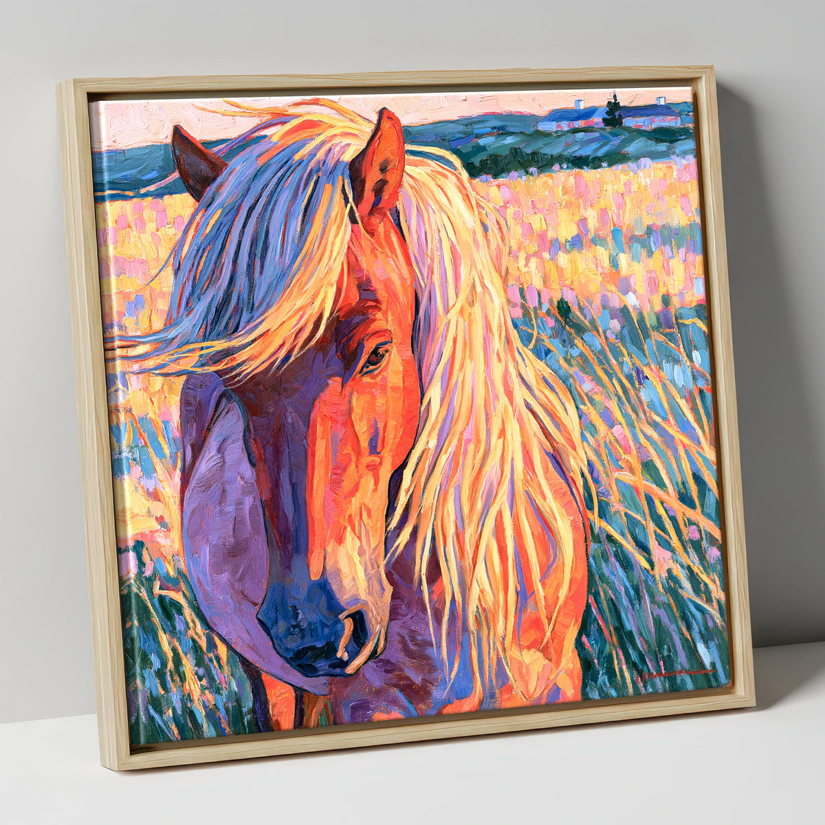 Vivid Horse With Flaxen Mane horse breed canvas wall art in natural frame