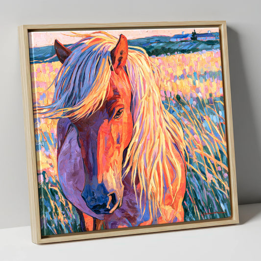 Vivid Horse With Flaxen Mane horse breed canvas wall art in natural frame