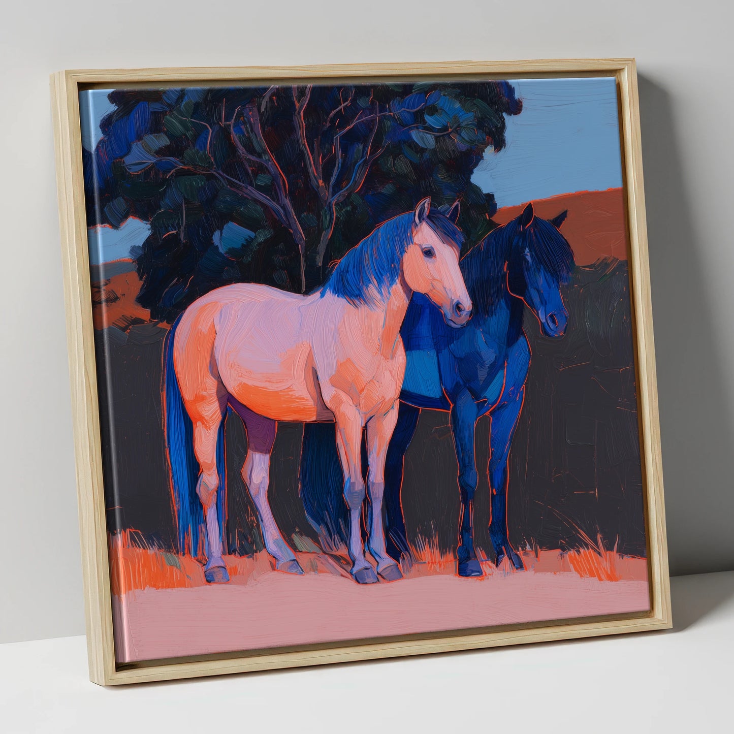 Contrasting Companions horse landscape canvas wall art in natural frame