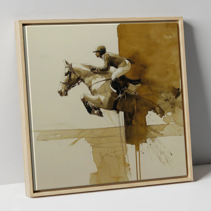 Airborne in Sepia show jumping horse canvas wall art in natural frame