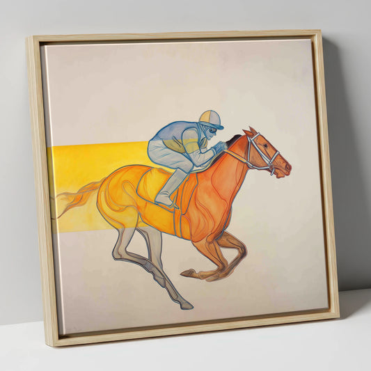 Radiant Racing Stride racing horse canvas wall art in natural frame