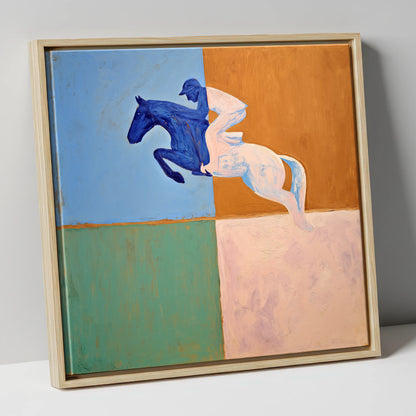 The Abstract Leap show jumping horse canvas wall art in natural frame