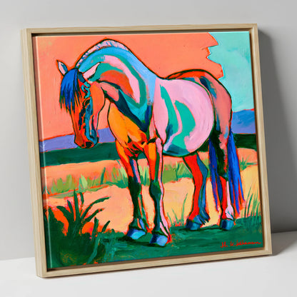 Colourful Contemporary Standing Horse horse breed canvas wall art in natural frame