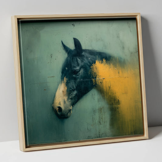 Moody Ochre Profile horse breed canvas wall art in natural frame