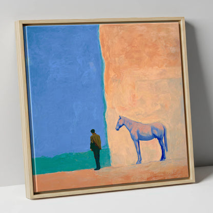 Silent Understanding horse & rider canvas wall art in natural frame