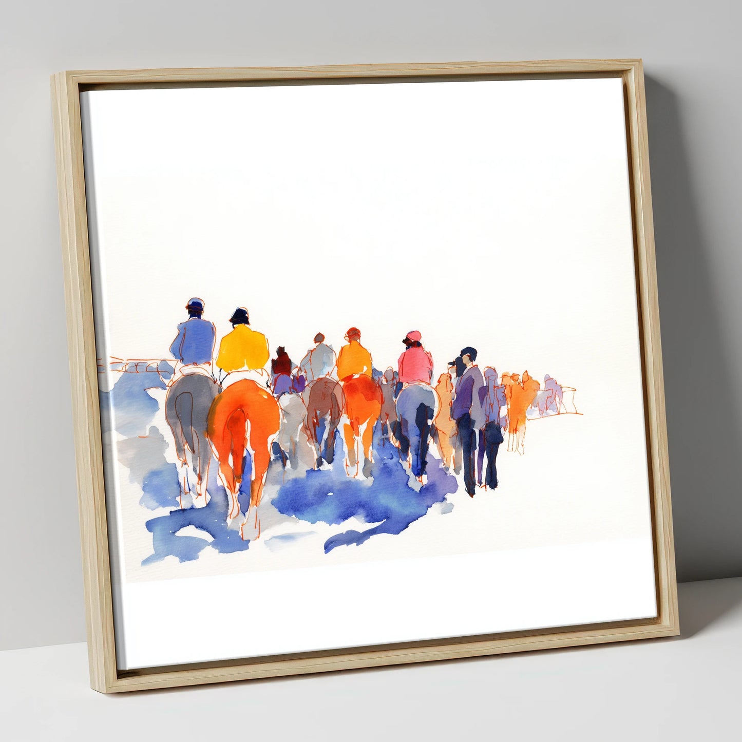 Heading to the Post racing horse canvas wall art in natural frame