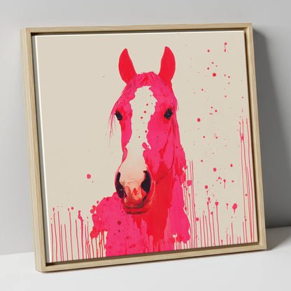 Vibrant Magenta Blaze horse portrait canvas wall art in natural frame