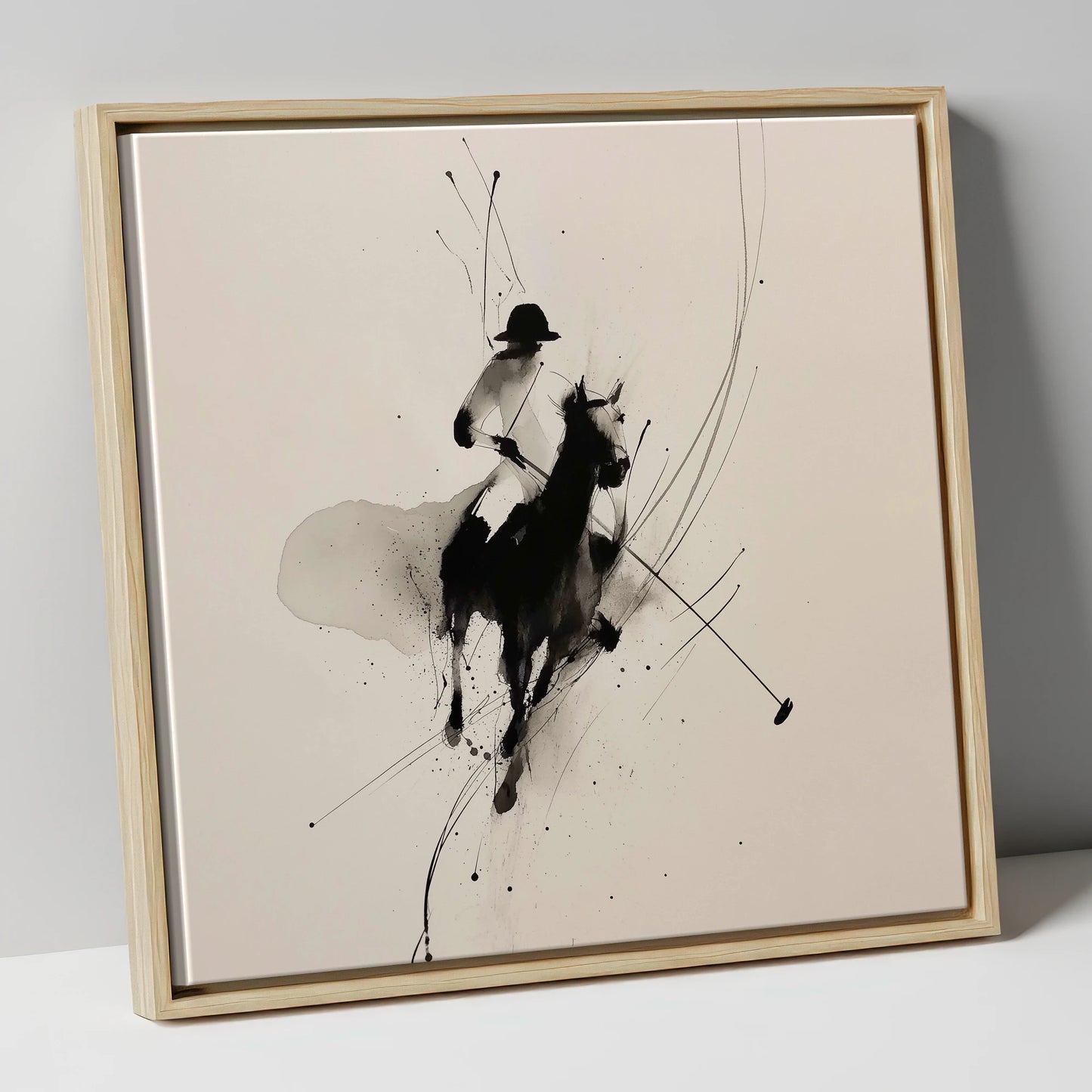Poised for the Strike polo horse canvas wall art in natural frame