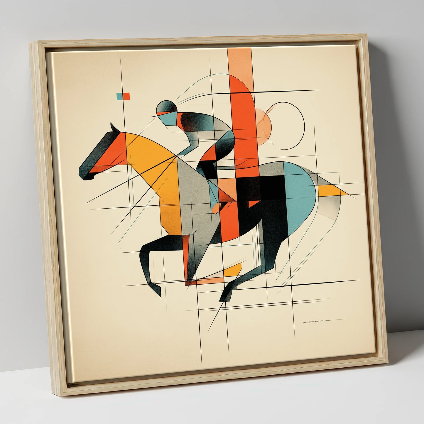 Geometric Racing Form racing horse canvas wall art in natural frame