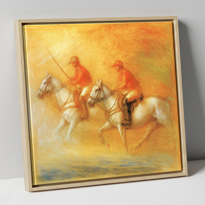 Golden Hour Polo polo horse canvas wall art in natural frame