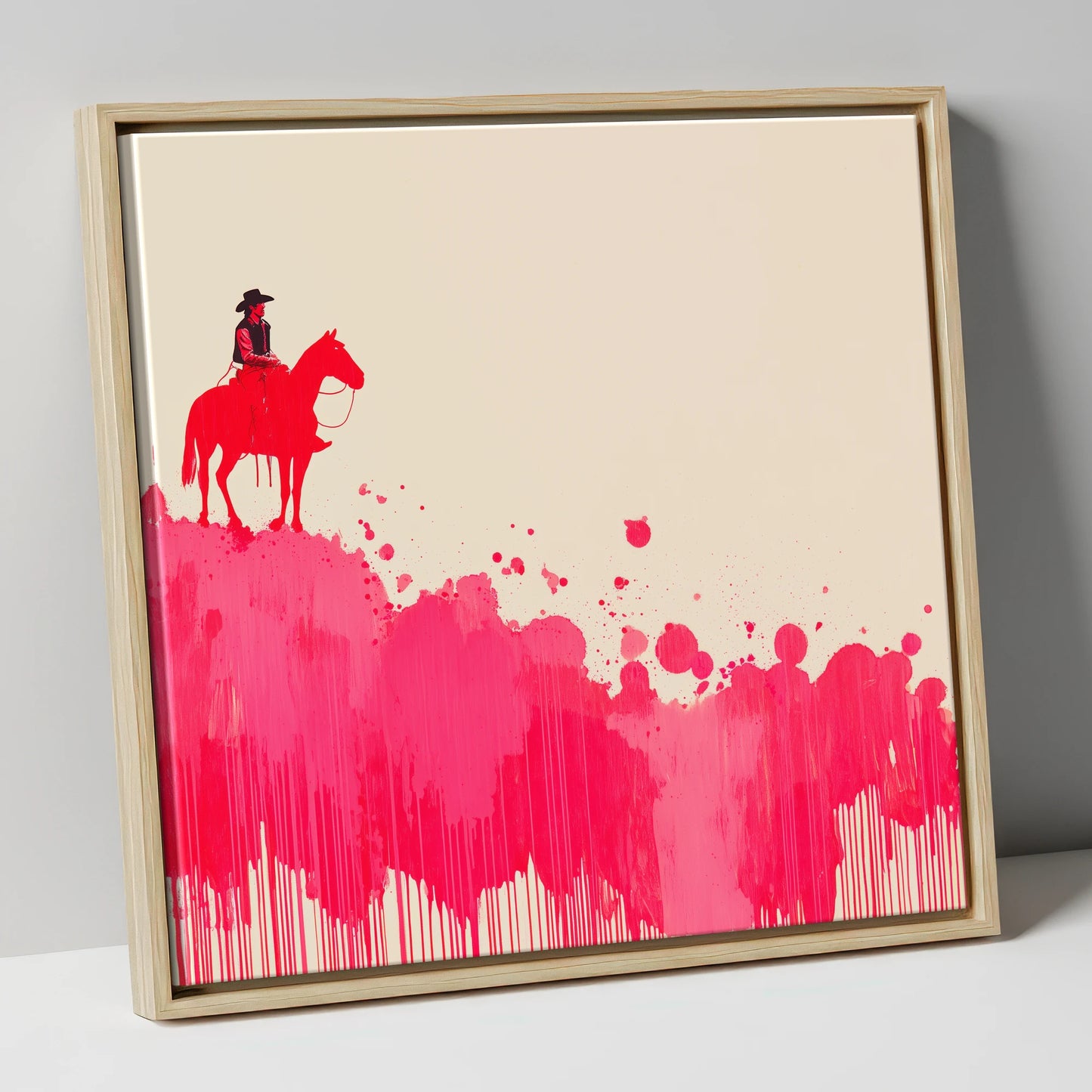 Magenta Maverick western horse canvas wall art in natural frame