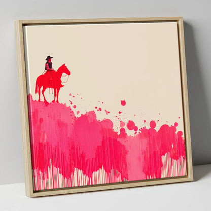 Magenta Maverick western horse canvas wall art in natural frame