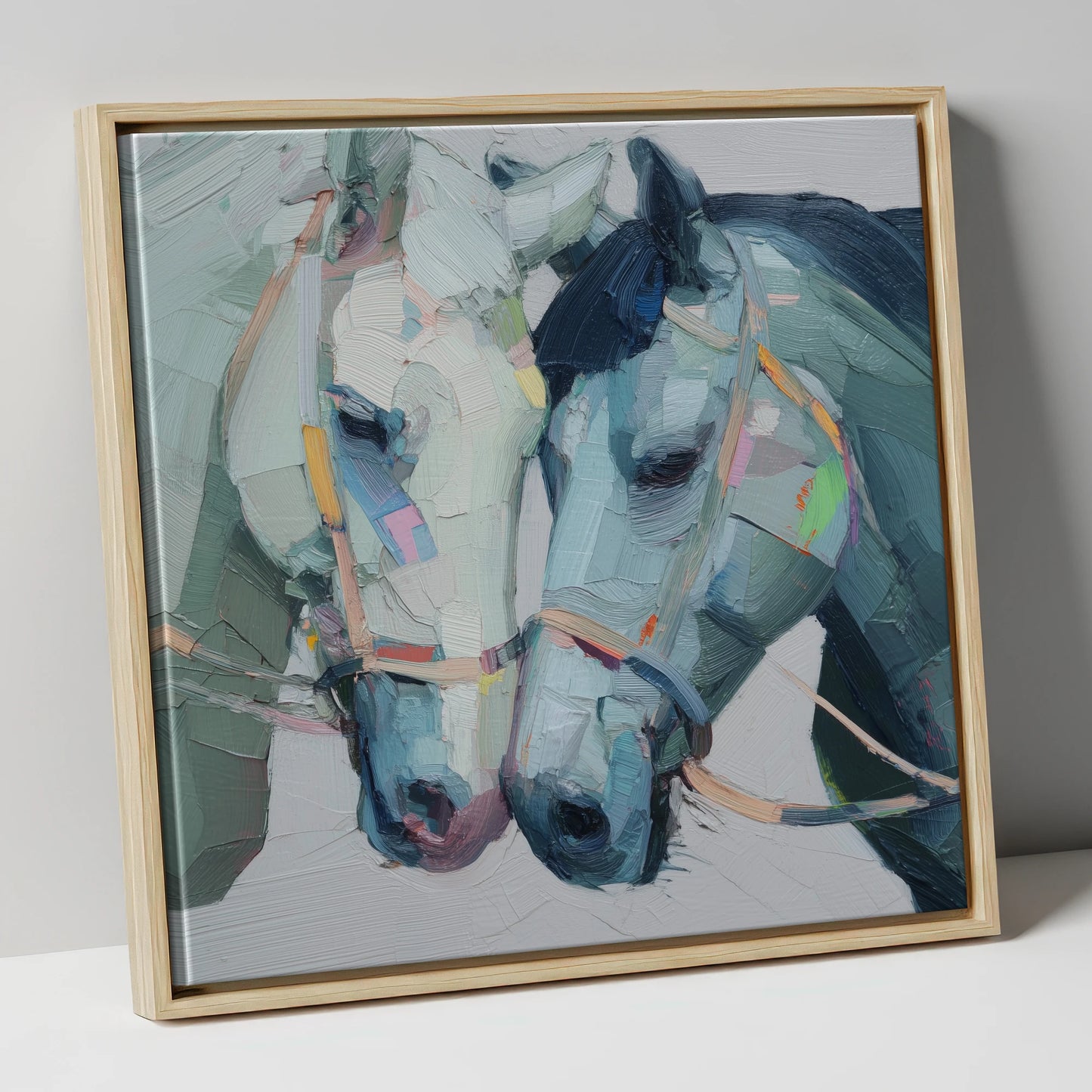 A Quiet Connection horse portrait canvas wall art in natural frame