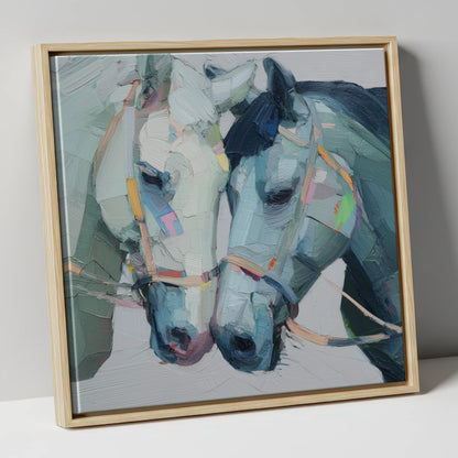 A Quiet Connection horse portrait canvas wall art in natural frame