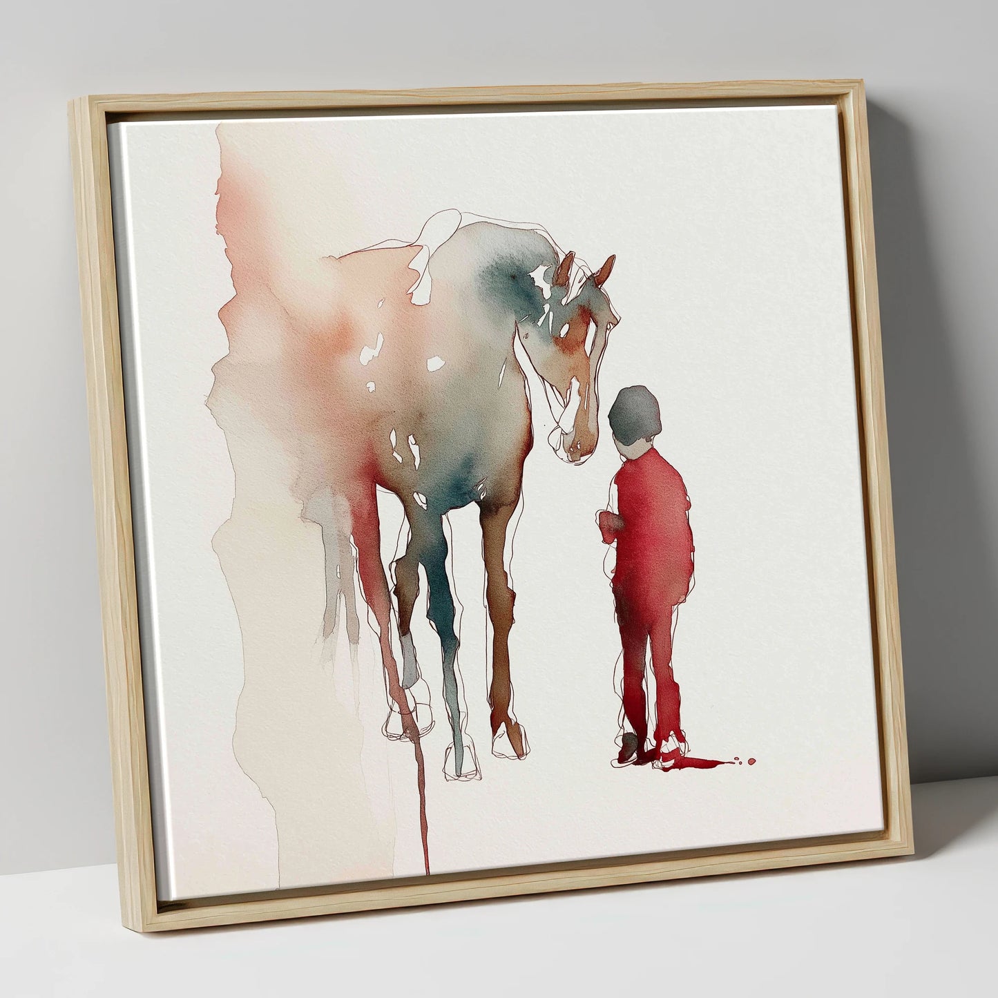 The Unspoken Bond horse & rider canvas wall art in natural frame