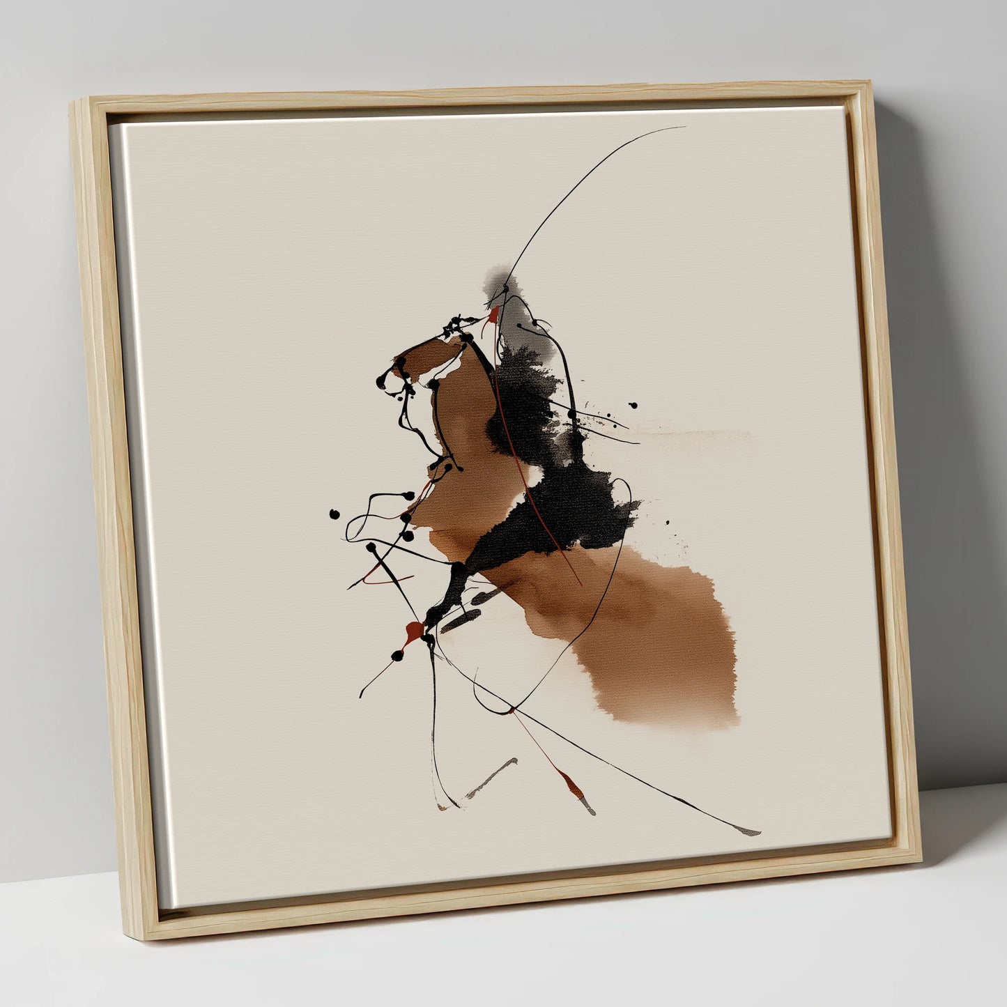 Abstract Equine Energy horse portrait canvas wall art in natural frame