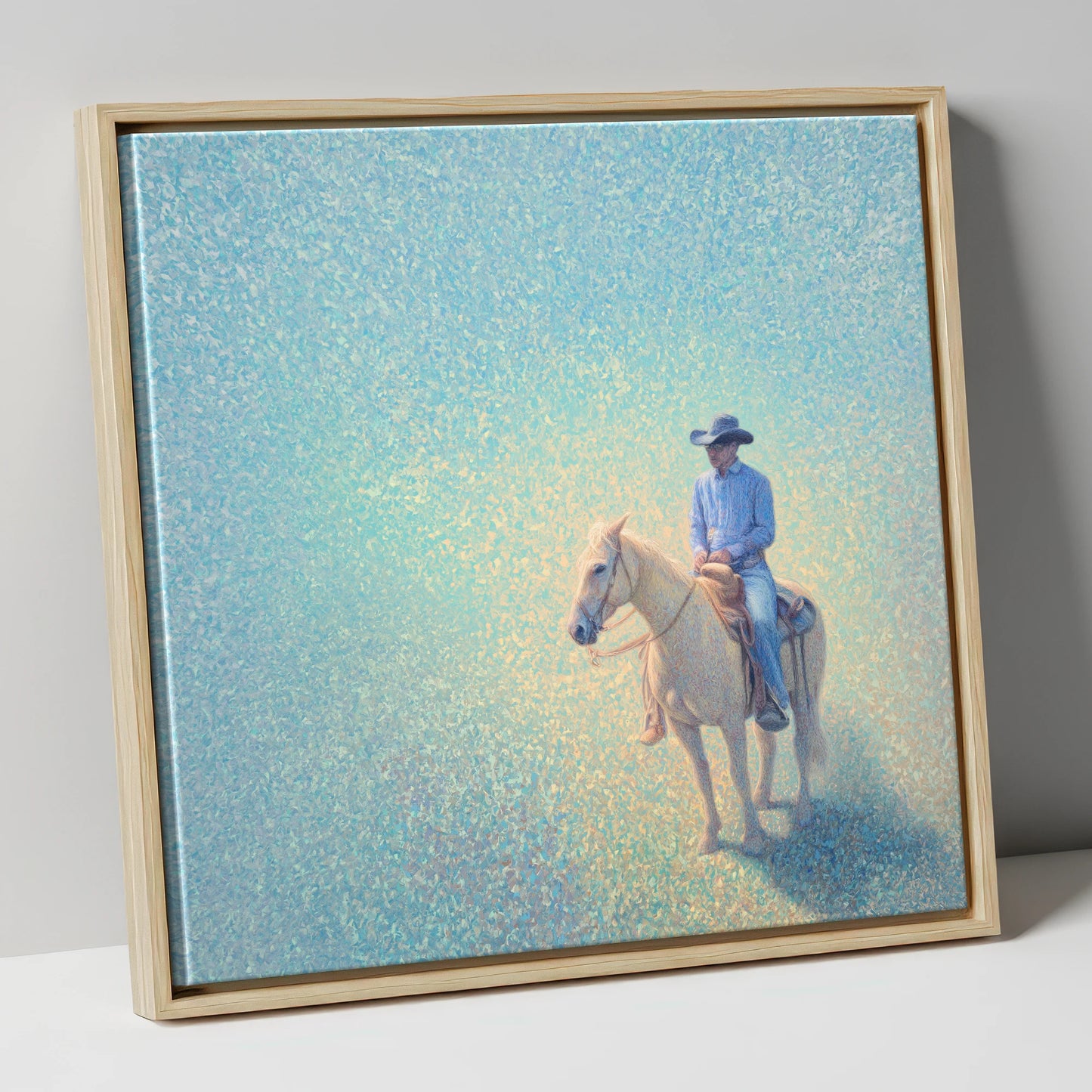 Luminous Solitude western horse canvas wall art in natural frame