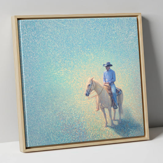 Luminous Solitude western horse canvas wall art in natural frame