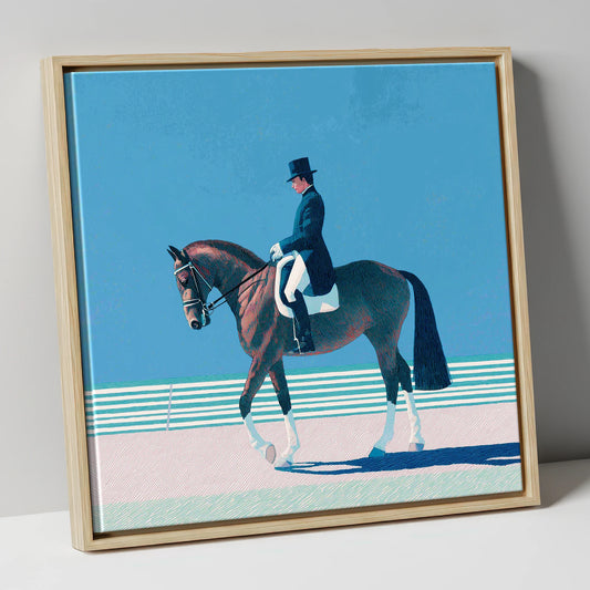 Classical Dressage Elegance dressage horse canvas wall art in natural frame
