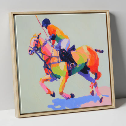 Technicolour Polo Stride polo horse canvas wall art in natural frame