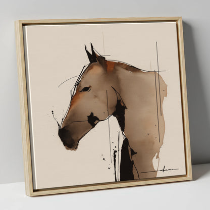 Abstract Sepia Profile horse portrait canvas wall art in natural frame