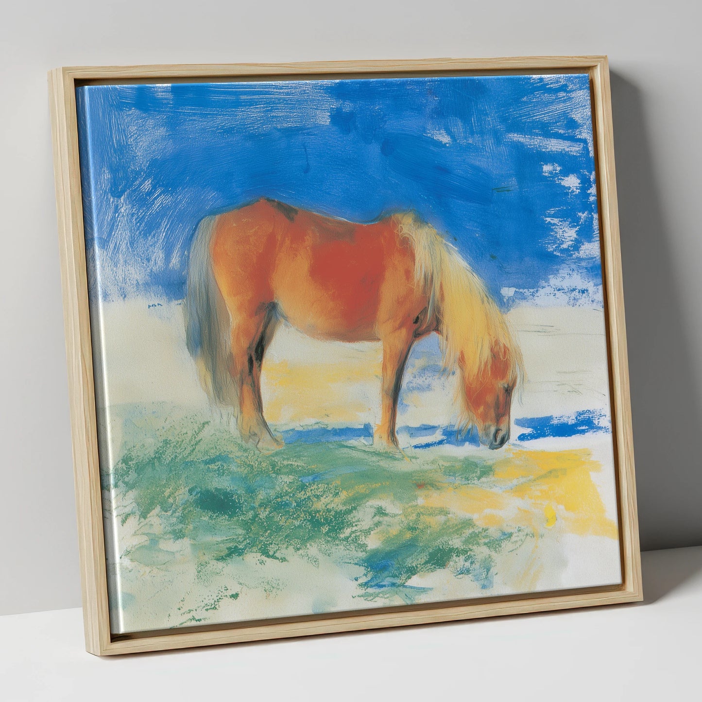 Grazing Under Cobalt Skies horse breed canvas wall art in natural frame
