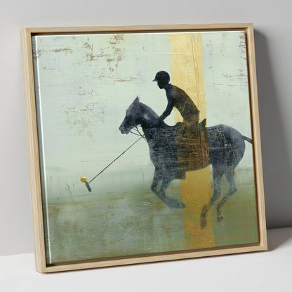 Gilded Chukka polo horse canvas wall art in natural frame