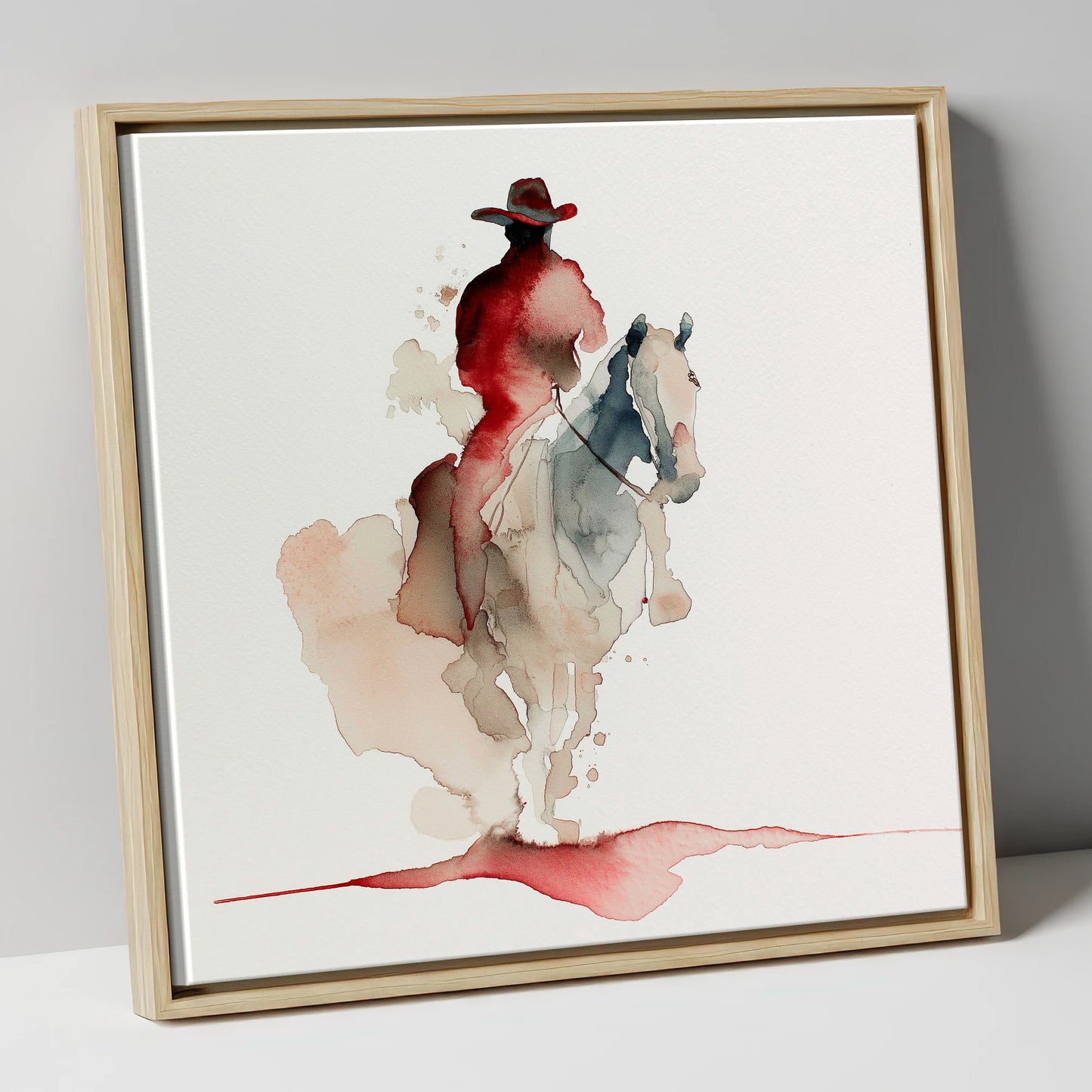 Crimson Trail Rider western horse canvas wall art in natural frame