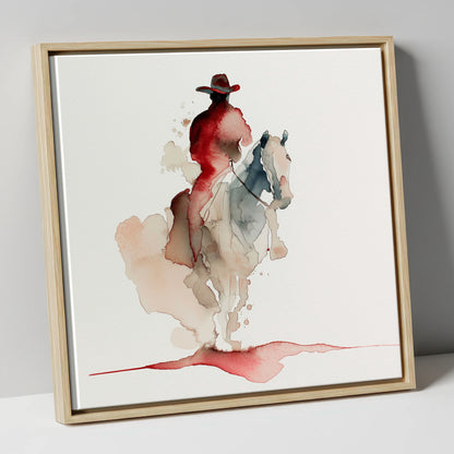 Crimson Trail Rider western horse canvas wall art in natural frame