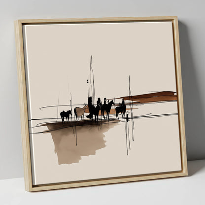 Silhouettes on the Wash horse landscape canvas wall art in natural frame