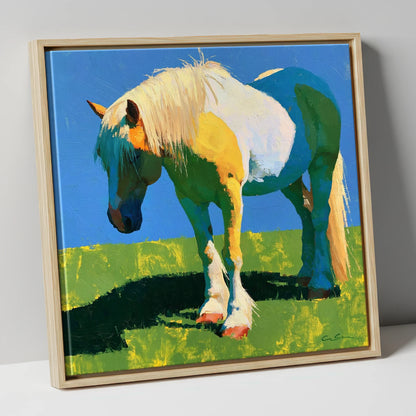 Colourful Cob in Summer Sunlight horse breed canvas wall art in natural frame