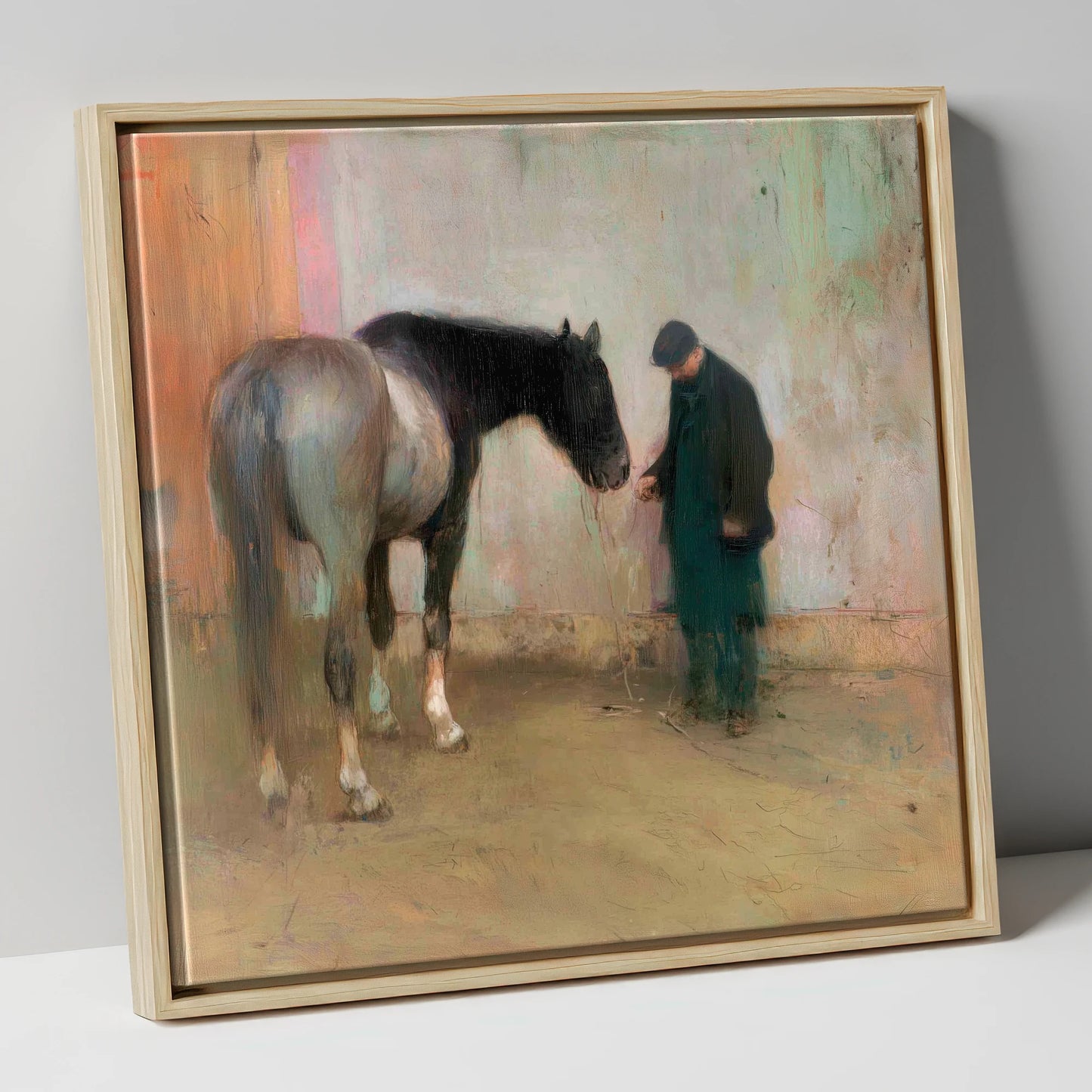 A Quiet Word horse & rider canvas wall art in natural frame