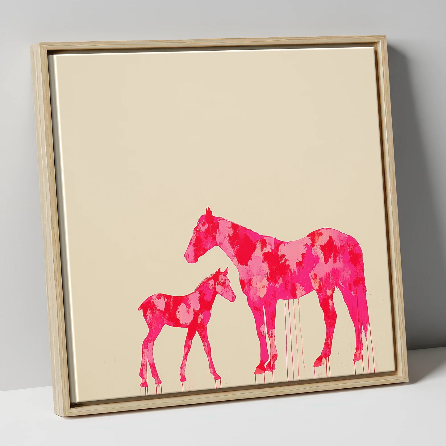 Magenta Mare and Foal mare & foal canvas wall art in natural frame