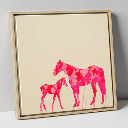 Magenta Mare and Foal mare & foal canvas wall art in natural frame