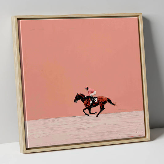 Dusty Rose Racing racing horse canvas wall art in natural frame