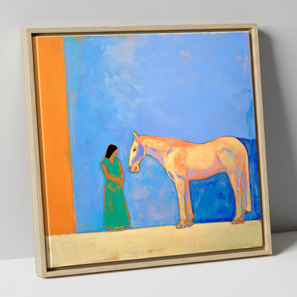 Silent Understanding horse & rider canvas wall art in natural frame
