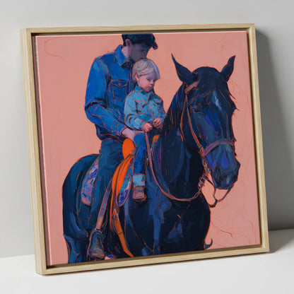 Safe in the Saddle horse & rider canvas wall art in natural frame